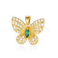 Brass Micro Pave Cubic Zirconia Pendants, Butterfly Charms, Real 18K Gold Plated, 21x17x4.4mm(ZIRC-OY001-31)