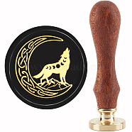 Brass Wax Seal Stamp with Handle, for DIY Scrapbooking, Wolf Pattern, 89x30mm(AJEW-WH0184-0911)