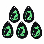Spray Painted Iron Pendants, Rubberized Style, 3D Printed,  Cat Print Pattern, Teardrop, Lime Green, 27.5x18x0.5mm, Hole: 1.2mm(IFIN-T016-62B)