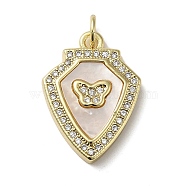 Brass Micro Pave Cubic Zirconia Pendants, with Shell, Butterfly, Real 18K Gold Plated, 22x15x3.5mm, Hole: 3.4mm(KK-Q808-39G)