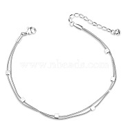 SHEGRACE Titanium Steel Multi-Strand Anklets, with Snake Chains and Cube Beads, Platinum, 7-7/8 inch(20cm)(JA149A)