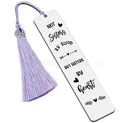 2Pcs 2 Style Stainless Steel Bookmarks, Rectangle, with Nylon Tassel Big Pendant Decorations, Stainless Steel Color, 80~125x10.5~26mm, 1pc/style(AJEW-FG0001-58A)
