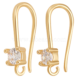 30Pcs Brass Micro Pave Clear Cubic Zirconia Earring Hooks, with Horizontal Loops, Real 18K Gold Plated, 17x3.5mm, Hole: 1.2mm, 21 Gauge, Pin: 0.7mm(KK-BBC0005-14)