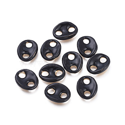 Brass Links Connectors, with Enamel, Long-Lasting Plated, Cadmium Free & Lead Free & Nickel Free, Coffee Bean/Oval, Golden, Black, 12x10x2.5mm, Hole: 3mm(KK-I673-26F)