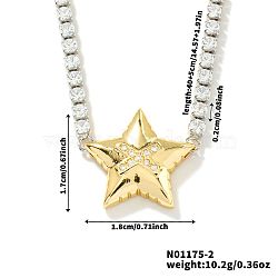 Golden Tone Brass Clear Cubic Zirconia Cup Chain Geometric Pendant Necklaces for Women, Star, 15.75 inch(40cm)(LZ2256-2)