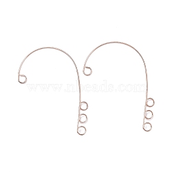 316 Stainless Steel Ear Cuff Findings, Non Piercing Earring Findings with 4 Loop, Rose Gold, 55x36x0.5mm, Hole: 4mm(STAS-H148-01RG)