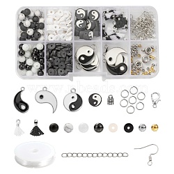 DIY YinYang Theme Jewelry Making Kits, 375Pcs Geometry Gemstone & Polymer Clay Beads, Alloy & Polycotton(Polyester Cotton) Pendants, Iron & Zinc Alloy Findings and Elastic Crystal Thread, Mixed Color, Beads: 375pcs/box(DIY-FS0001-36)