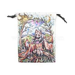 Double Face Printed Velvet Storage Bags, Drawstring Pouches Tarot Cards Packaging Bag, Rectangle, Bear, 17.9x13cm(ABAG-M007-01A)