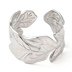 304 Stainless Steel Open Cuff Rings, Leaf, Stainless Steel Color, US Size 6 3/4(17.1mm)(RJEW-K245-77P)