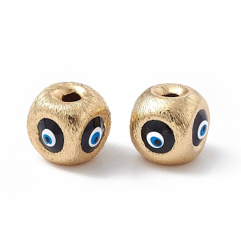 Brass Beads, with Enamel, Real 18K Gold Plated, Cube with Evil Eye, Black, 10.5x11.5x11mm, Hole: 2.5mm