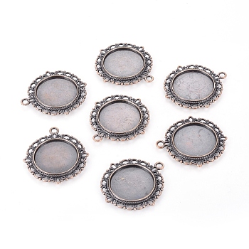 Zinc Alloy Pendant Settings for Cabochon & Rhinestone, DIY for Jewelry Making, Lead Free & Cadmium Free & Nickel Free, Flat Round, Red Copper, 33.5x30x1.4mm, Hole: 2mm, Tray: 19mm