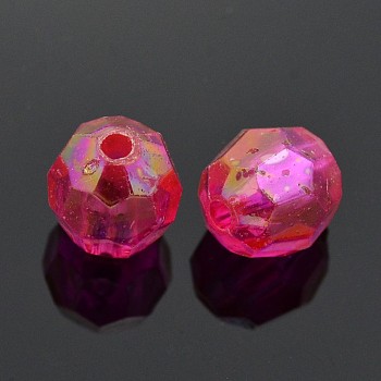 Eco-Friendly Transparent Acrylic Beads, Faceted, Round, AB Color, Fuchsia, 8mm, Hole: 1.5mm, about 2000pcs/500g