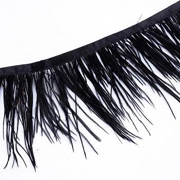 Fashion Ostrich Feather Cloth Strand Costume Accessories, Black, 80~100mm, about 10yards/bag