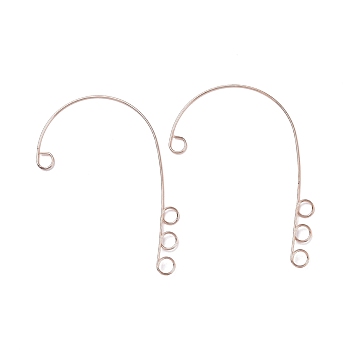 316 Stainless Steel Ear Cuff Findings, Climber Wrap Around Non Piercing Earring Findings with 4 Loop, Rose Gold, 55x36x0.5mm, Hole: 4mm