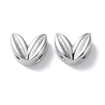 Brass Beads, Leaf, Real Platinum Plated, 5x6x3mm, Hole: 0.9mm