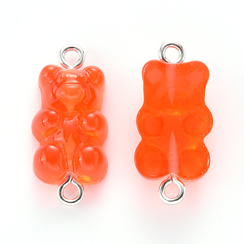 Resin Links connectors, with Platinum Plated Iron Loop, Bear, Orange Red, 25x11.5x7mm, Hole: 1.5mm