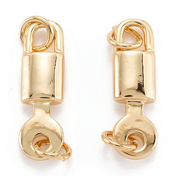 Brass Links Connectors, Long-Lasting Plated, Lock & Key, Real 18K Gold Plated, 20x6x3mm, Hole: 3.4mm