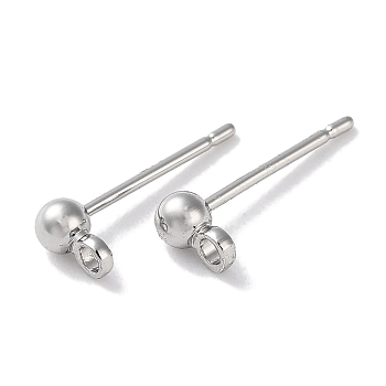 Rack Plating Brass Stud Earring Settings, Long-Lasting Plated, Lead Free & Cadmium Free, Round, Platinum, 14x3mm, Hole: 1.2mm, Pin: 11x0.9mm