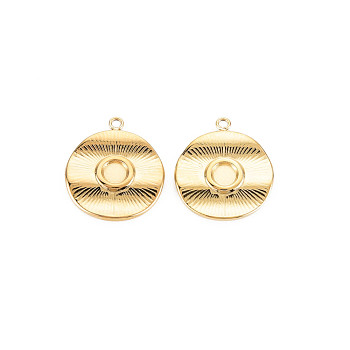 Ion Plating(IP) 304 Stainless Steel Pendant Enamel Settings, Flat Round, Real 14K Gold Plated, 17.5x15.5x2mm, Hole: 1.2mm