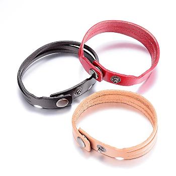 Leather Cord Snap Bracelets, with Alloy Clasps, Mixed Color, 8-1/4 inch(213mm)x12mm