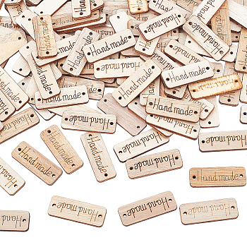150Pcs Unfinished Wood Connector Charms, Rectangle Carved with Word Handmade, BurlyWood, 15x40x2mm, Hole: 1.8mm