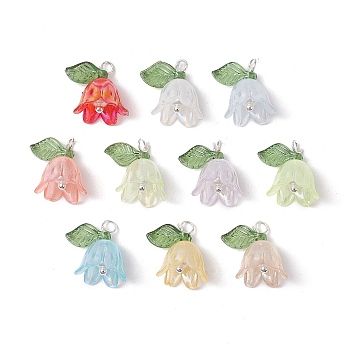Flora Leaves & Lily flower Charms, with Brass Loops, Silver, 13x13x11mm, Hole: 2mm