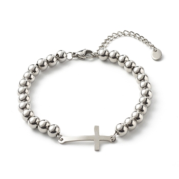 Cross Link Bracelets for Men Women, with 202 Stainless Steel Ball Chains, Stainless Steel Color, 7-1/8 inch(18.1cm)