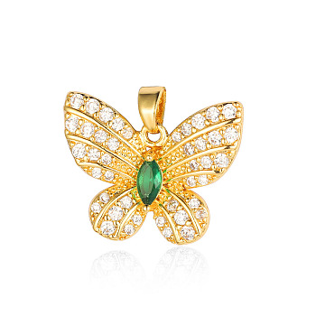 Brass Micro Pave Cubic Zirconia Pendants, Butterfly Charms, Real 18K Gold Plated, 21x17x4.4mm