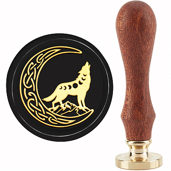 Brass Wax Seal Stamp with Handle, for DIY Scrapbooking, Wolf Pattern, 89x30mm