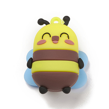 PVC Plastic Cartoon Pendants, Insect Style, Bees, 46x34.5x23.5mm, Hole: 3.5mm