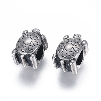 304 Stainless Steel European Beads, Large Hole Beads, Tortoise, Antique Silver, 12x8x9mm, Hole: 4.5mm