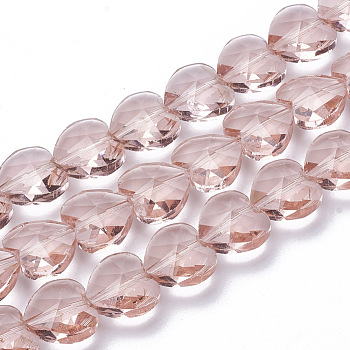 Transparent Glass Beads, Faceted, Heart, Dark Salmon, 14x14x8.5mm, Hole: 1mm