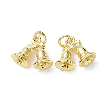 Christmas Rack Plating Brass Charms, with Jump Ring, Cadmium Free & Lead Free, Christmas Bell Charm, Real 18K Gold Plated, 12x14.5x7mm, Hole: 3mm