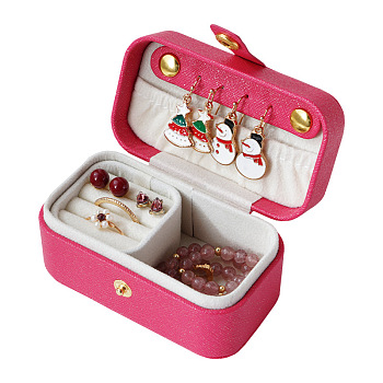 Rectangle Imitation Leather Jewelry Box, Portable Travel Jewelry Accessories Storage Box, Hot Pink, 9.5x5x5cm
