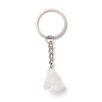 Natural Quartz Crystal Keychain, with 201 Stainless Steel Finding, 7.5~8cm