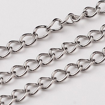 304 Stainless Steel Curb Chains Twisted Chains, Soldered, Stainless Steel Color, 4x3x0.6mm