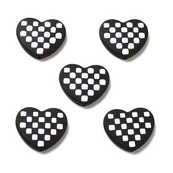 Opaque Acrylic Beads, with Enamel, Heart with Tartan Pattern, Black, 21x25x5mm, Hole: 1.6mm