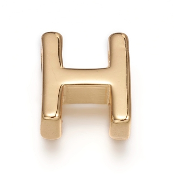 Brass Charms, Long-Lasting Plated, Real 18K Gold Plated, Letter.H, H: 8.5x7x3mm, Hole: 1.5mm