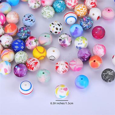 Printed Round with Flower Pattern Silicone Focal Beads(SI-JX0056A-172)-2