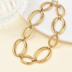 304 Stainless Steel Oval Link Chain Bracelets for Women, Ion Plating(IP), Long-Lasting Plated, Real 18K Gold Plated, 7.17 inch(18.2cm)(BJEW-A169-04G)