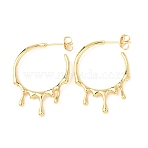 Rack Plating Brass Melting Drop Stud Earrings, Half Hoop Earrings for Women, Lead Free & Cadmium Free, Real 18K Gold Plated, 36x26x2.5mm, Pin: 0.7mm(EJEW-F294-05G)