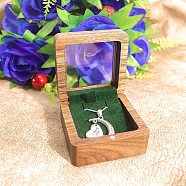 Wood Visible Window Pendant Storage Box, Pendant Magnetic Gift Case with Velvet Inside, Square, Green, 6.8x6.8x3.6cm(PW-WG85001-03)