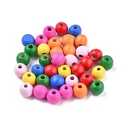 Dyed Natural Wood Beads, Round, Mixed Color, 12x11mm, Hole: 4mm, about 900pcs/500g(WOOD-R249-046)