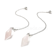 Natural Rose Quartz Pointed Dowsing Pendulums, Bullet Charm, with Rack Plating Brass Chain & Lobster Claw Clasps, Lead Free & Cadmium Free, 226~230mm, Hole: 2.5mm(G-F763-05P-06)