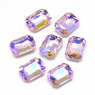 Pointed Back Glass Rhinestone Cabochons, Back Plated, Faceted, AB Color Plated, Rectangle Octagon, Pearl Pink, 18x13x5mm(RGLA-T019-13x18mm-01)