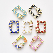 Golden Plated Brass Screw Carabiner Lock Charms, for Necklaces Making, with Enamel, Rectangle, Mixed Color, 19x15x3~6mm(KK-S338-157)