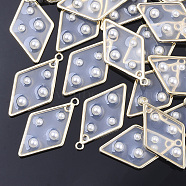 Epoxy Resin Links, with ABS Plastic Imitation Pearl and Alloy Findings, Rhombus, Light Gold, 36x20x4mm, Hole: 1.8mm, Side Length: 18mm(X-PALLOY-T067-180LG)