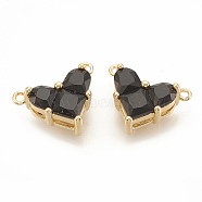Brass Cubic Zirconia Charms, Nickel Free, Real 18K Gold Plated, Heart, Black, 9.5x12x4.5mm, Hole: 1mm(KK-S340-12G-02)