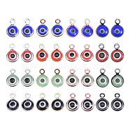 32Pcs 16 Styles Handmade Evil Eye Lampwork Charms, with Brass Findings, Flat Round with Evil Eye, Mixed Color, 10x6.5x3mm, Hole: 1.5mm, 2pcs/style(KK-SZ0001-51)