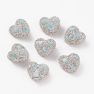 Handmade Polymer Clay Rhinestone Beads, with Larimar, Heart, Crystal, 18.9~19.8x20.2~20.6x9.9~10.2mm, Hole: 1mm(RB-C001-02)